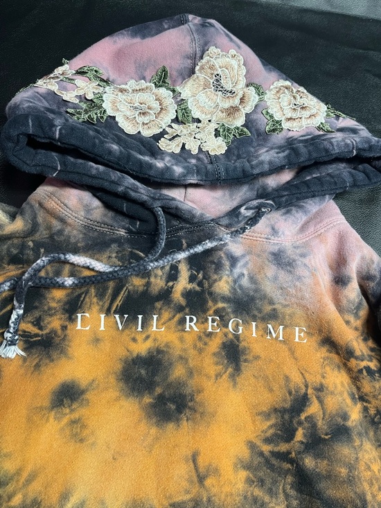Civil Regime Tops - Civil Regime Tie-Dye Hoodie with Floral Embroidery - Black, Orange, Pink, Blue